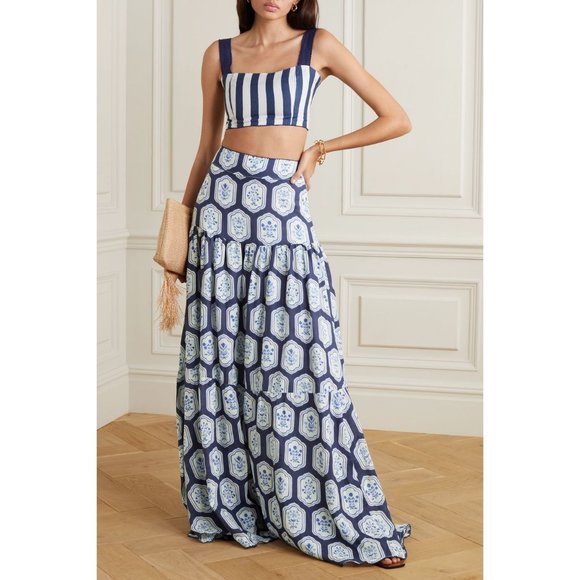 Floral Tile Print Maxi Skirt Xs 